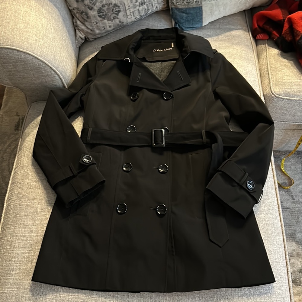 Calvin Klein Classic Black Trench Coat Removable Fleece Lining - Picture 6 of 16